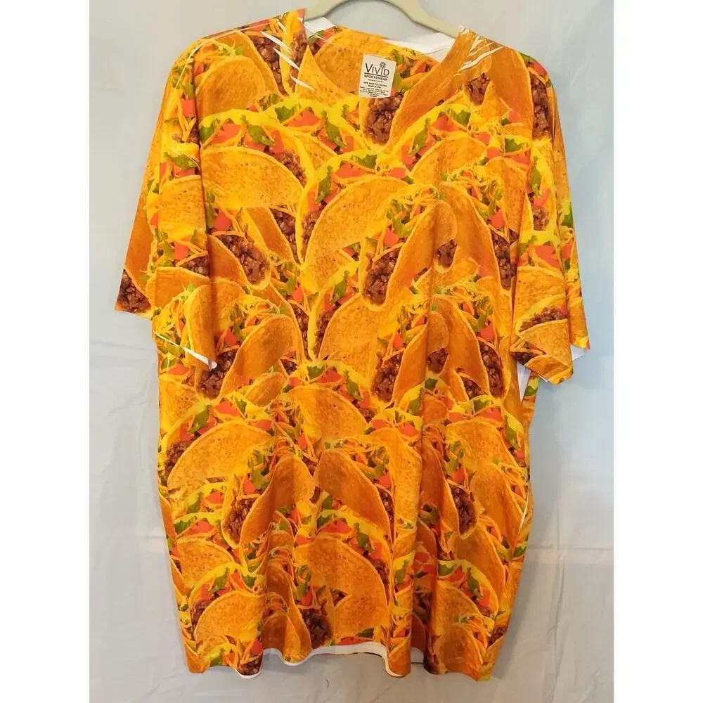 Vivid Tacos Mexican Print Short Sleeve T-Shirt Size 2XL "Distressed Fabric" - Picture 1 of 8